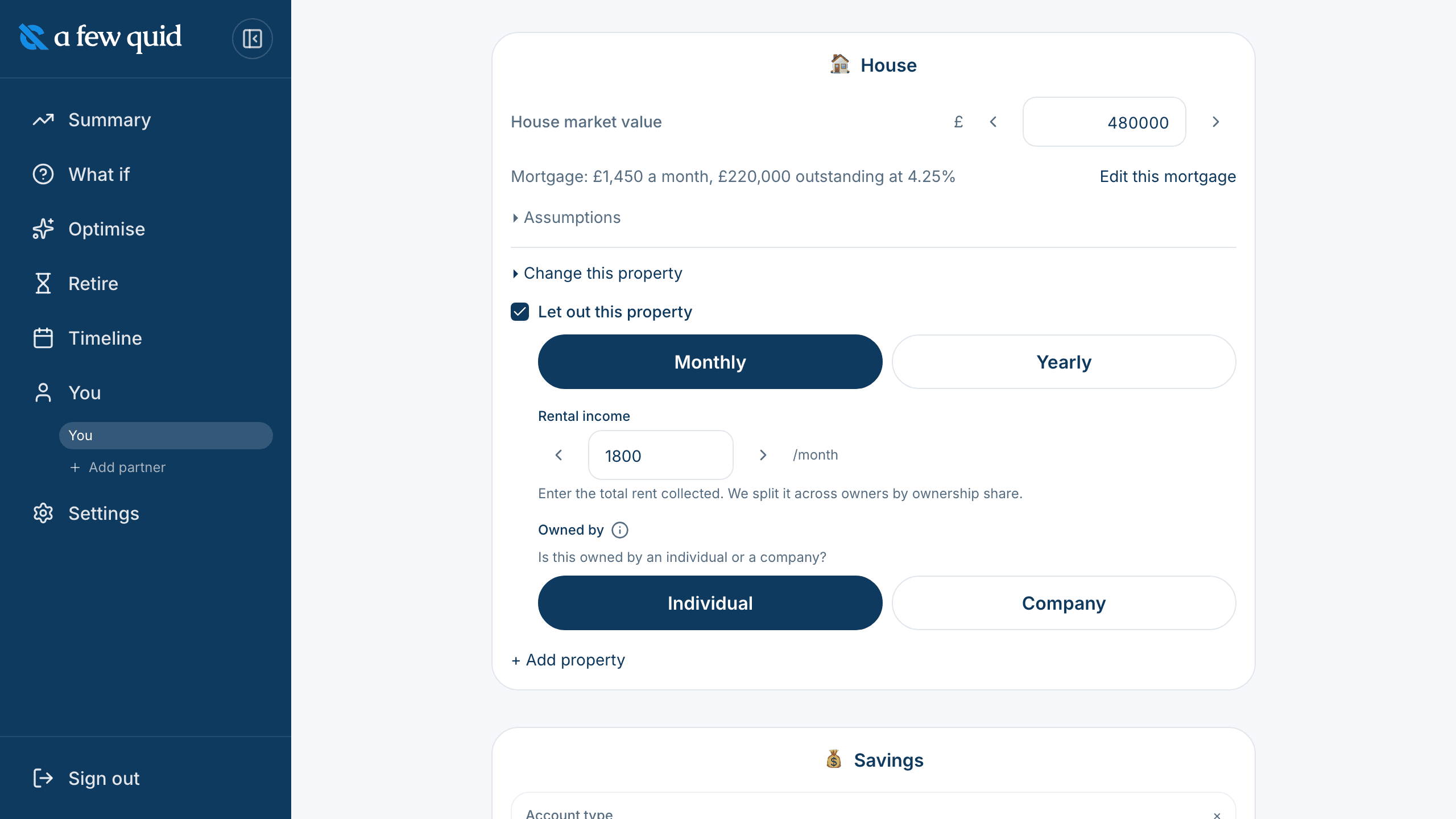 Screenshot of Mortgage, rent, stamp duty and buy-to-let