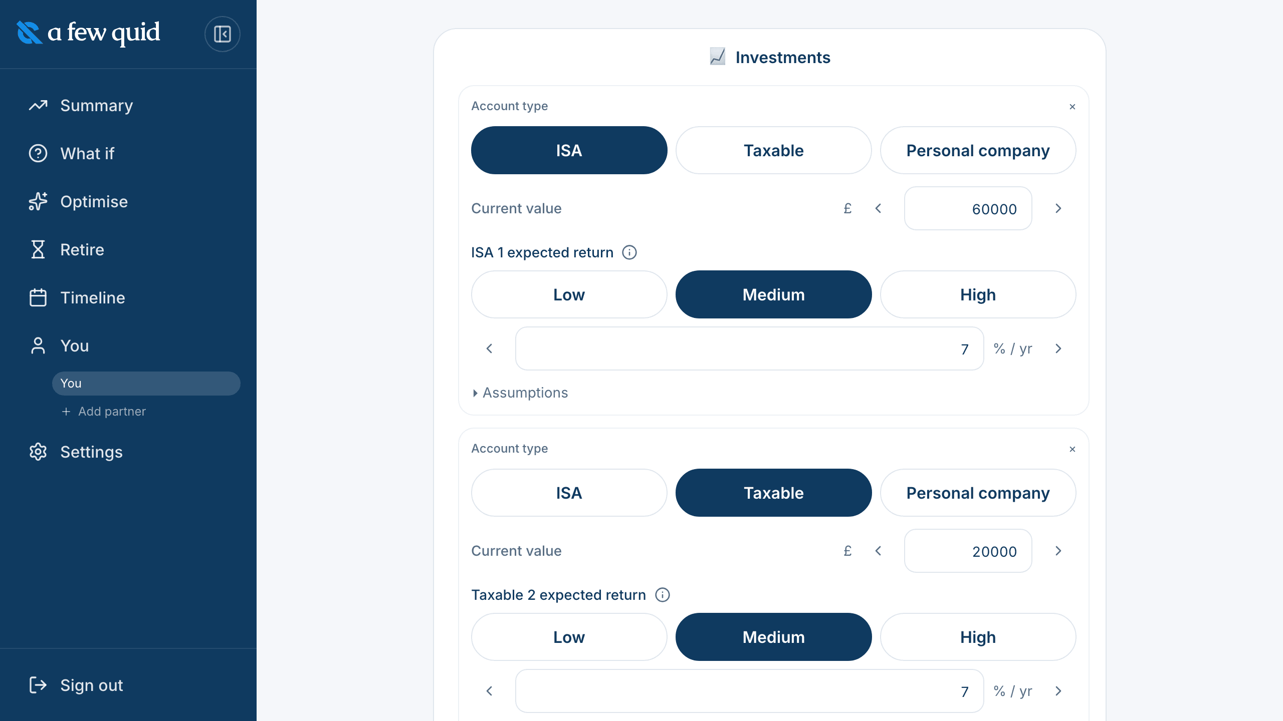 Screenshot of Model and explore investment scenarios