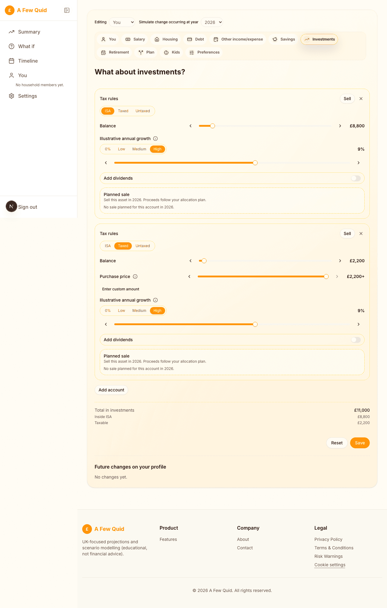 Screenshot of Model and explore investment scenarios