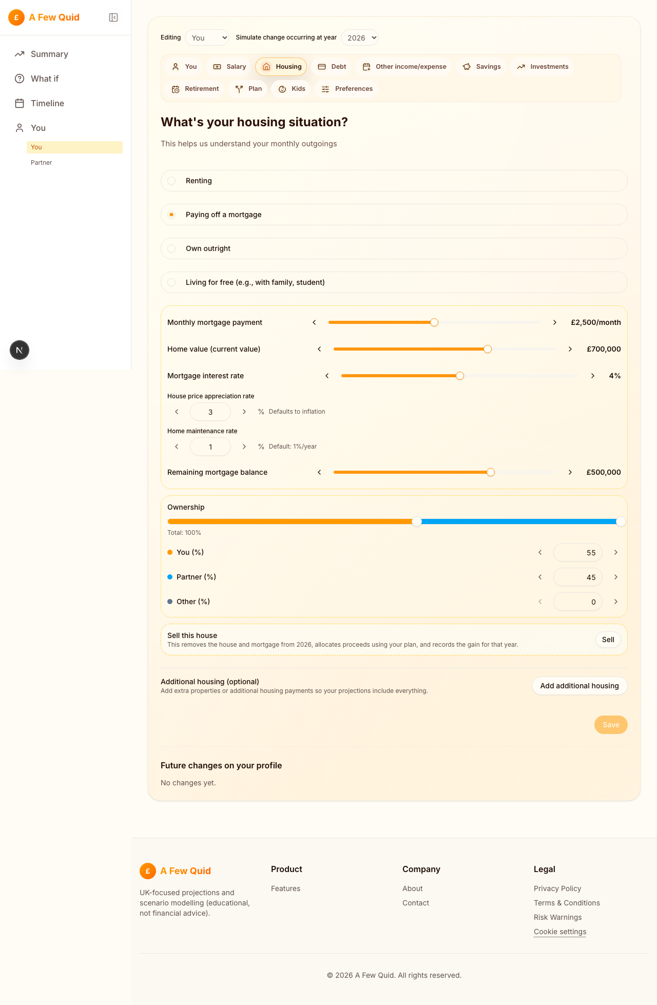 Screenshot of Mortgage, rent and stamp duty