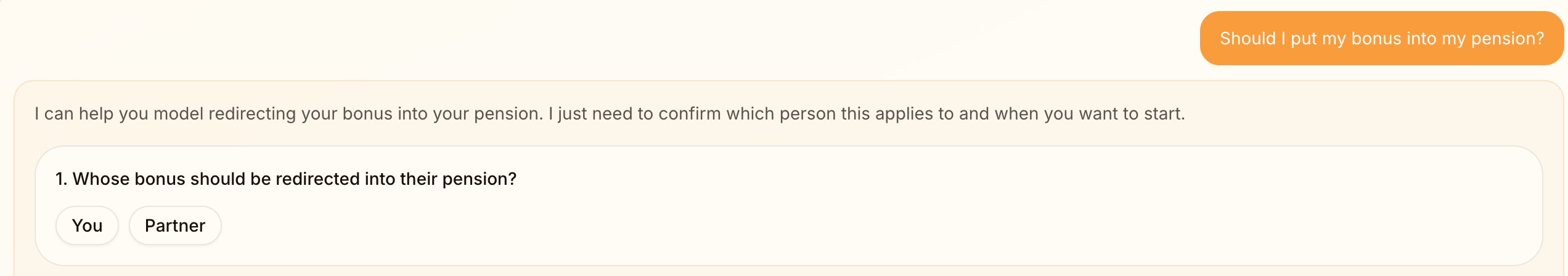 A Few Quid turns a natural-language money question into a guided scenario setup.